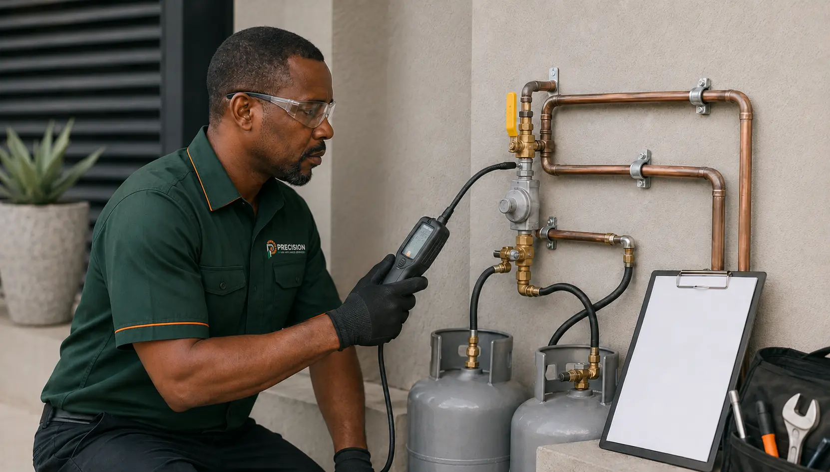 Technician carrying out a gas appliance safety inspection
